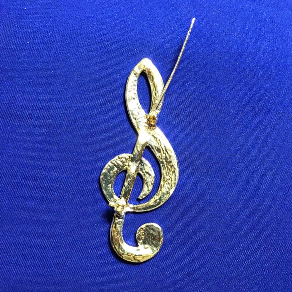 Treble Clef Silver Rhinestone Brooch Pin - Picture 4 of 4